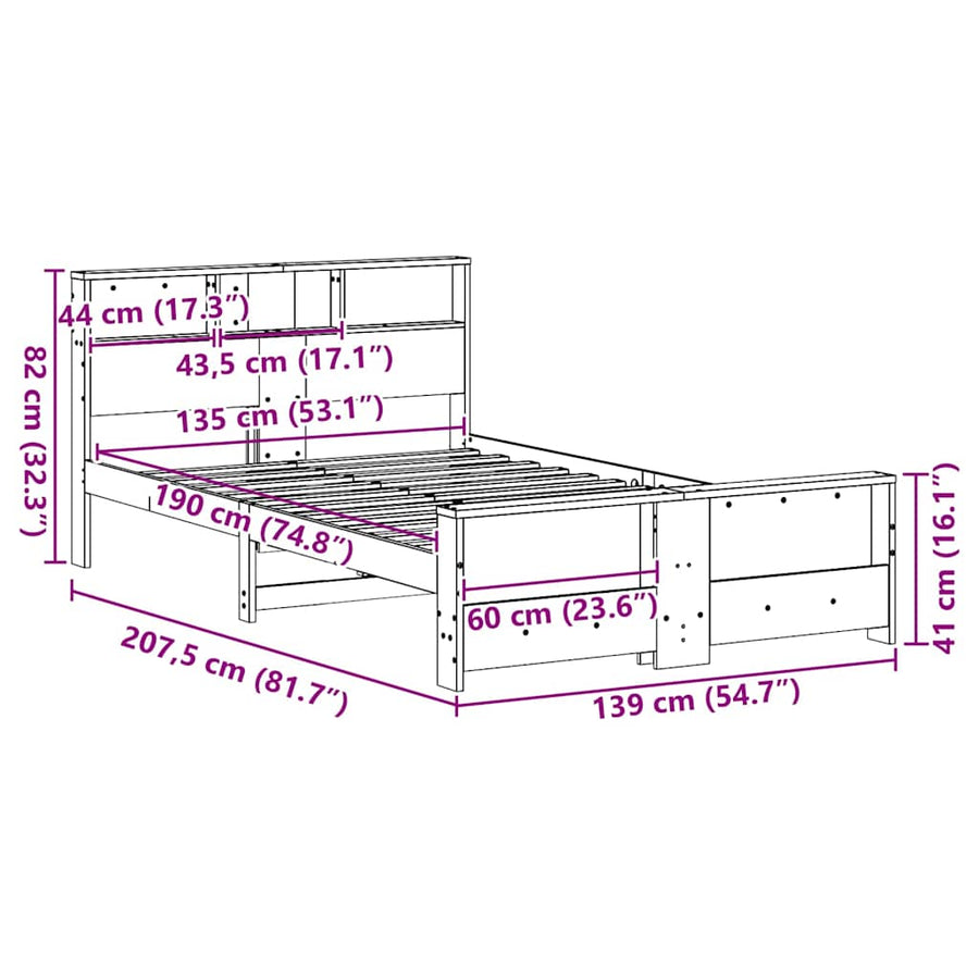 Bedframe met hoofdeinde Wit 135 x 190 cm Massief grenenhout