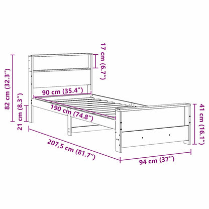 Bedframe met hoofdeinde Wit 90 x 190 cm Massief grenenhout