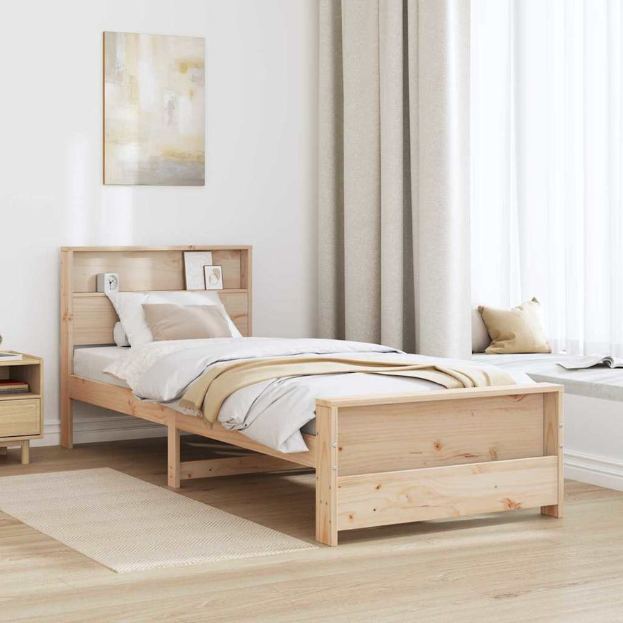 Bedframe met hoofdeinde Bruin 75 x 190 cm Massief grenenhout