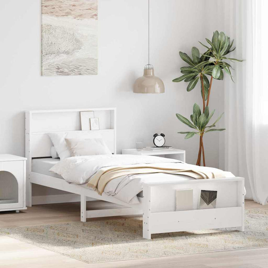 Bedframe met hoofdeinde Wit 75 x 190 cm Massief grenenhout