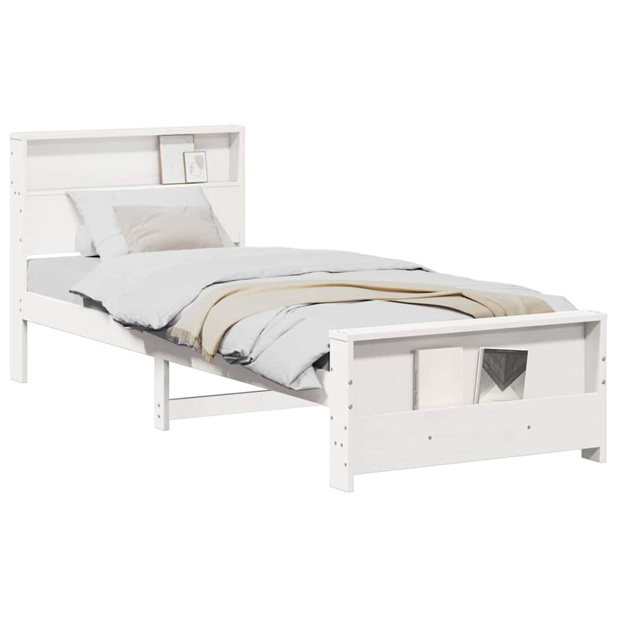 Bedframe met hoofdeinde Wit 75 x 190 cm Massief grenenhout