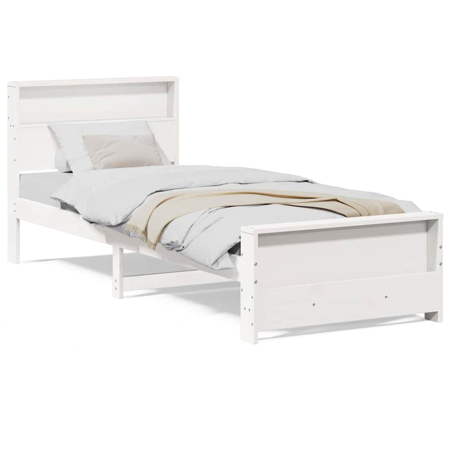 Bedframe met hoofdeinde Wit 75 x 190 cm Massief grenenhout