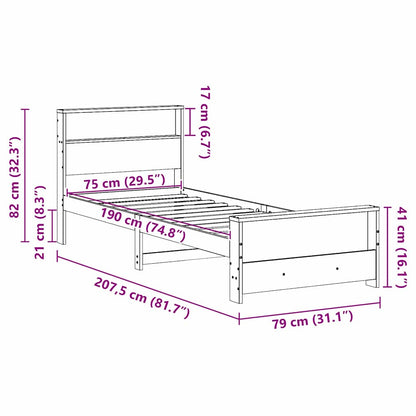 Bedframe met hoofdeinde Wasbruin 75 x 190 cm Massief grenenhout