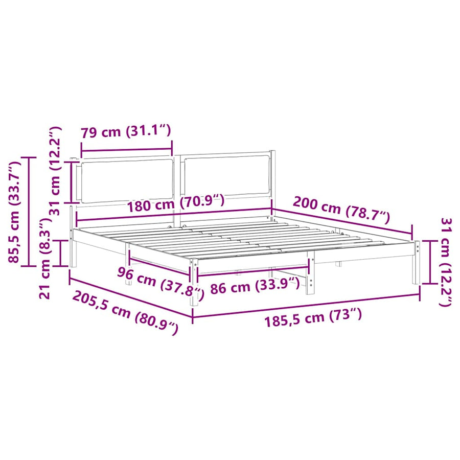 Bedframe Donkergrijs 180 x 200 cm Massief grenenhout