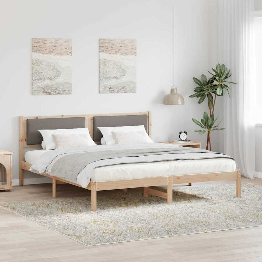 Bedframe met hoofdeinde Taupe 180 x 200 cm Massief grenenhout
