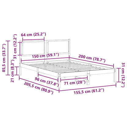 Bedframe Donkergrijs 150 x 200 cm Massief grenenhout