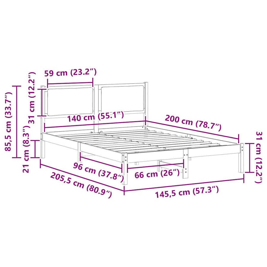 Bedframe Lichtgrijs 140 x 200 cm Massief grenenhout