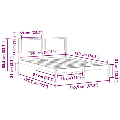 Bedframe Lichtgrijs 140 x 190 cm Massief grenenhout
