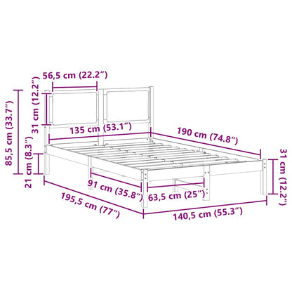 Bedframe Lichtgrijs 135 x 190 cm Massief grenenhout