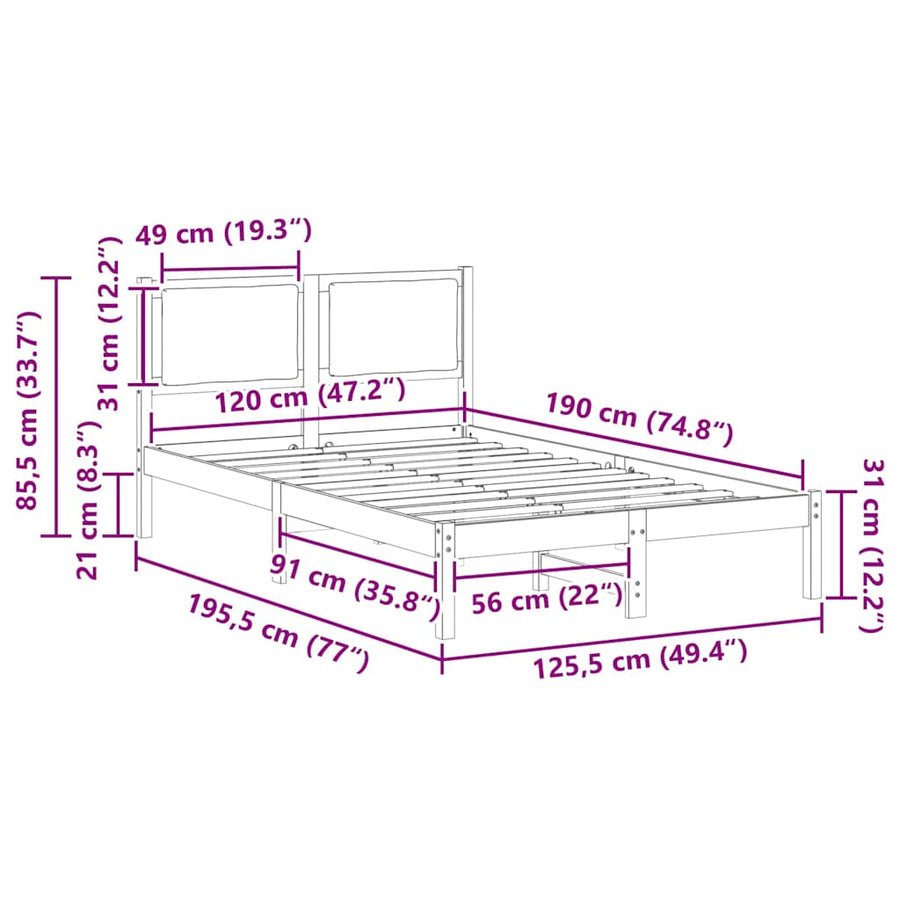 Bedframe Donkergrijs 120 x 190 cm Massief grenenhout