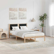 Bedframe 120x190 cm zwart massief grenenhout gestoffeerd hoofdeinde
