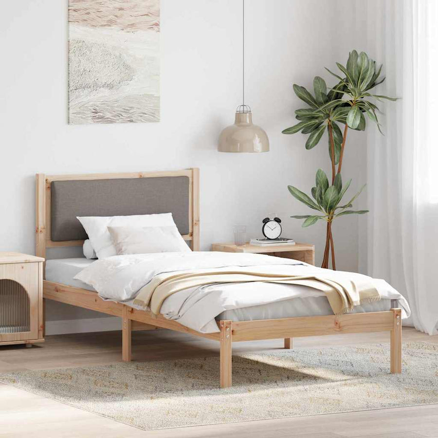 Bedframe met hoofdeinde Taupe 100 x 200 cm Massief grenenhout