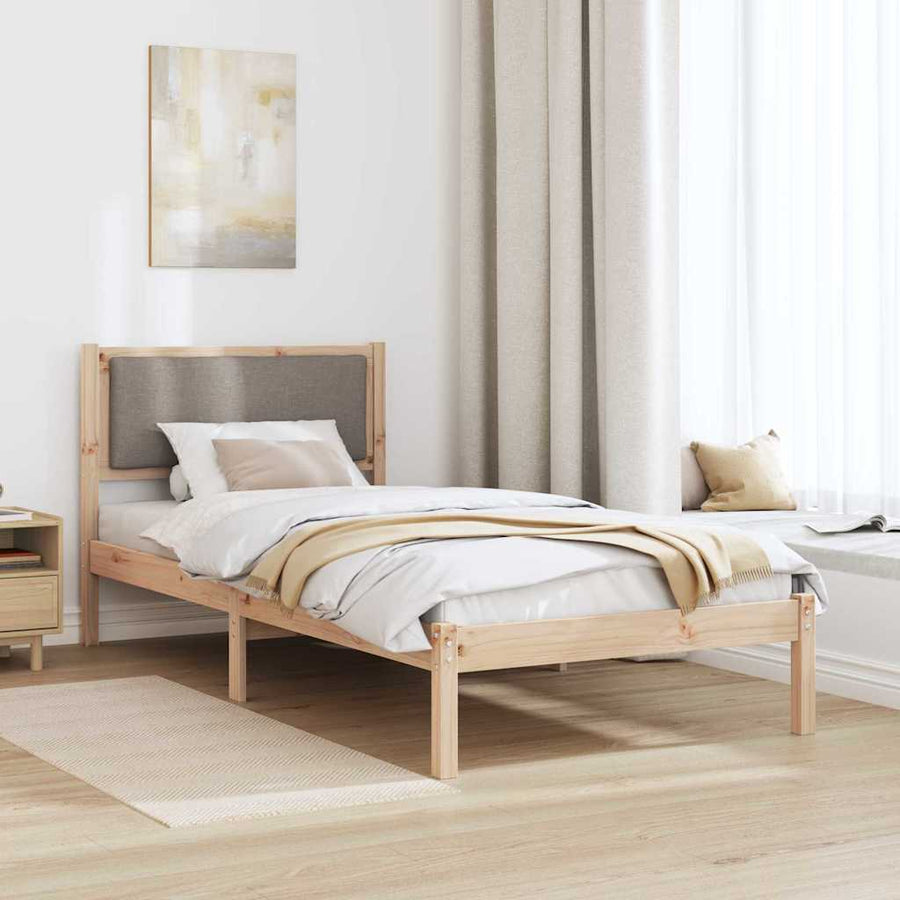 Bedframe met hoofdeinde Taupe 100 x 200 cm Massief grenenhout