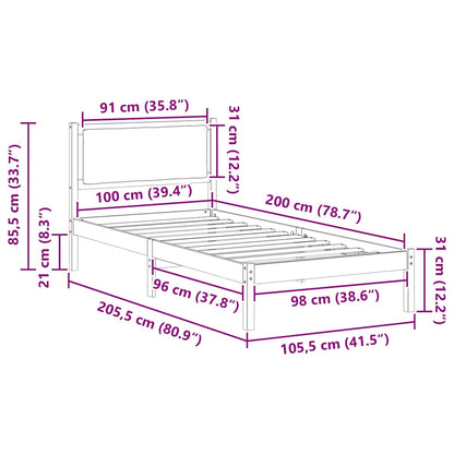 Bedframe met hoofdeinde Taupe 100 x 200 cm Massief grenenhout