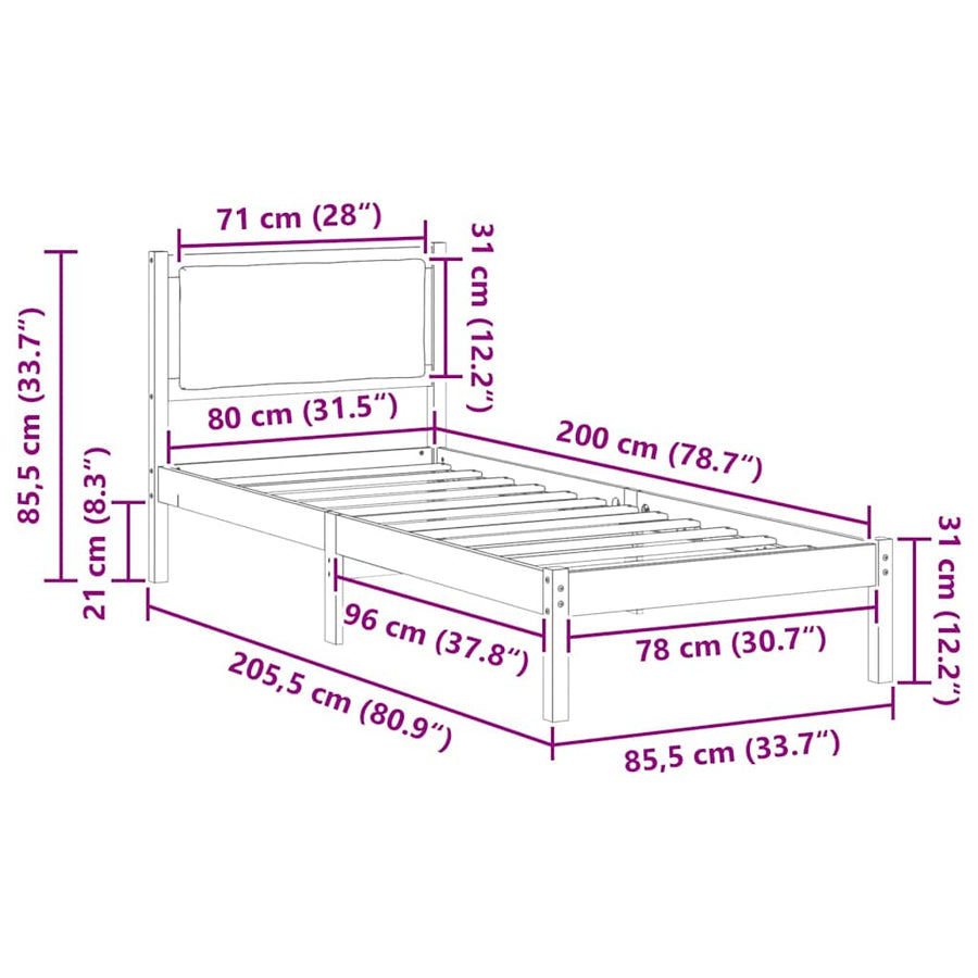 Bedframe Donkergrijs 80 x 200 cm Massief grenenhout