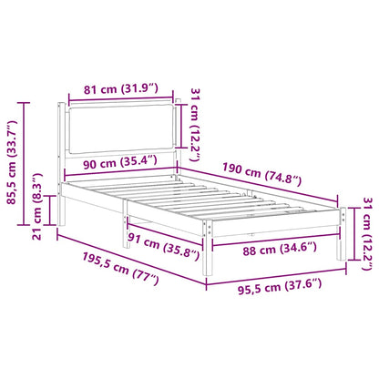 Bedframe Donkergrijs 90 x 190 cm Massief grenenhout