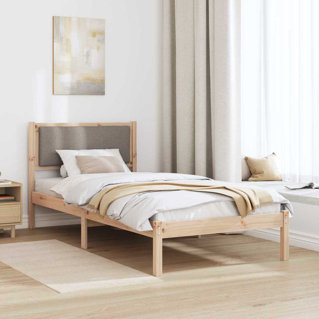 Bedframe met hoofdeinde Taupe 90 x 190 cm Massief grenenhout