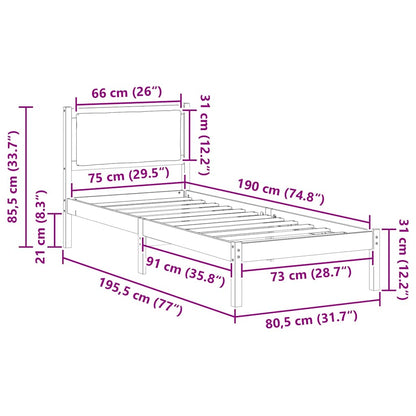 Bedframe Lichtgrijs 80 x 190 cm Massief grenenhout