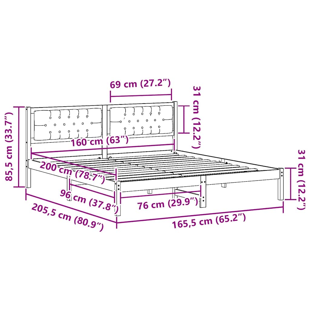 Bedframe met hoofdeinde Lichtgrijs 160 x 200 cm Stof