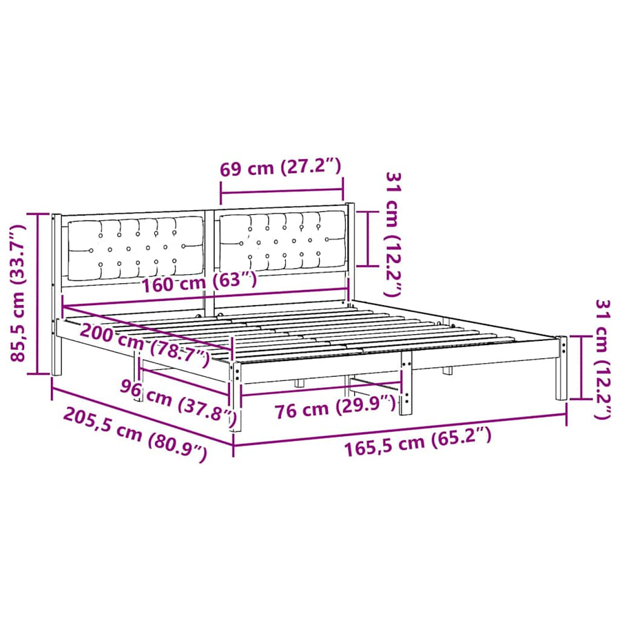 Bedframe met hoofdeinde Lichtgrijs 160 x 200 cm Stof