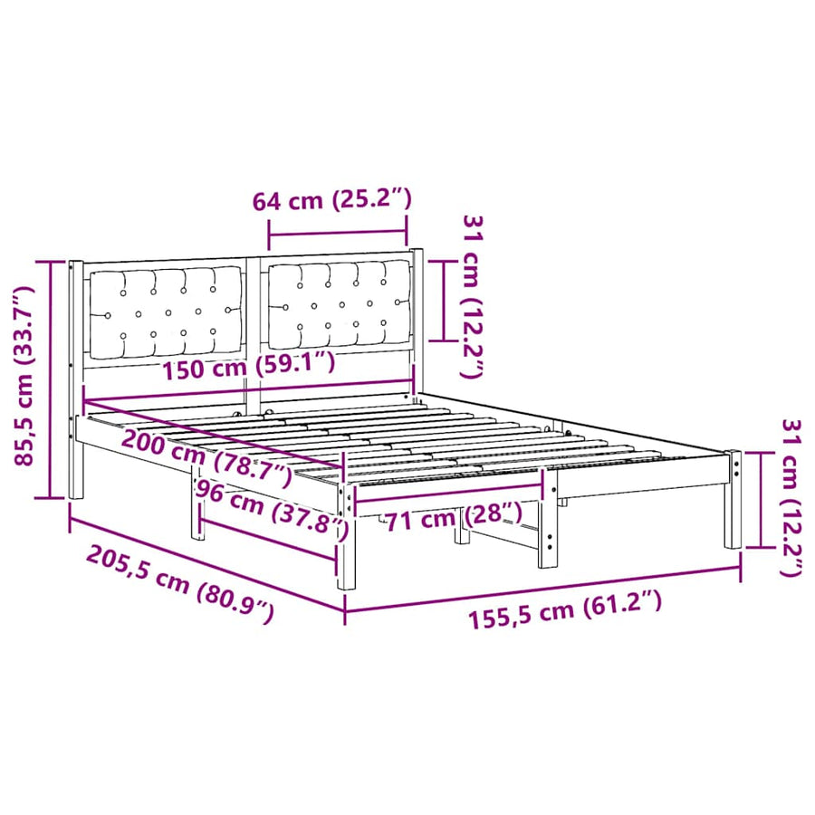 Bedframe met hoofdeinde Lichtgrijs 150 x 200 cm Stof