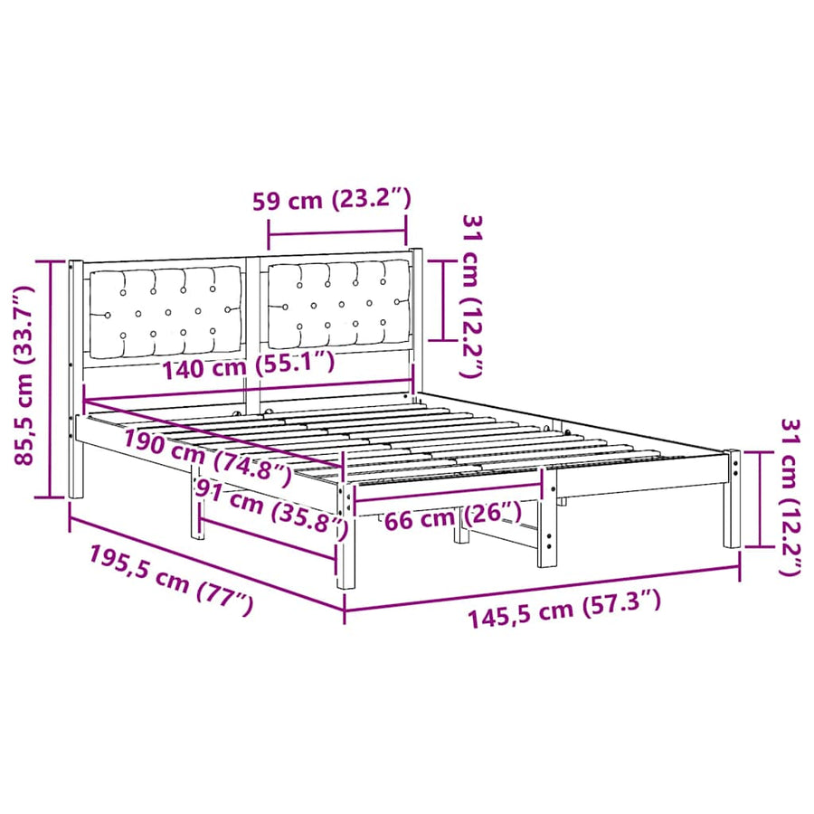 Bedframe met hoofdeinde Lichtgrijs 140 x 190 cm Stof
