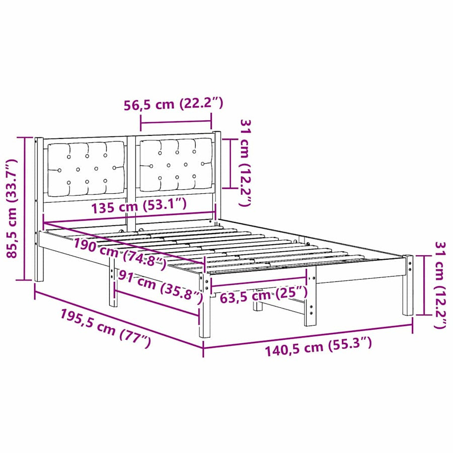 Bedframe met hoofdeinde Lichtgrijs 135 x 190 cm Stof