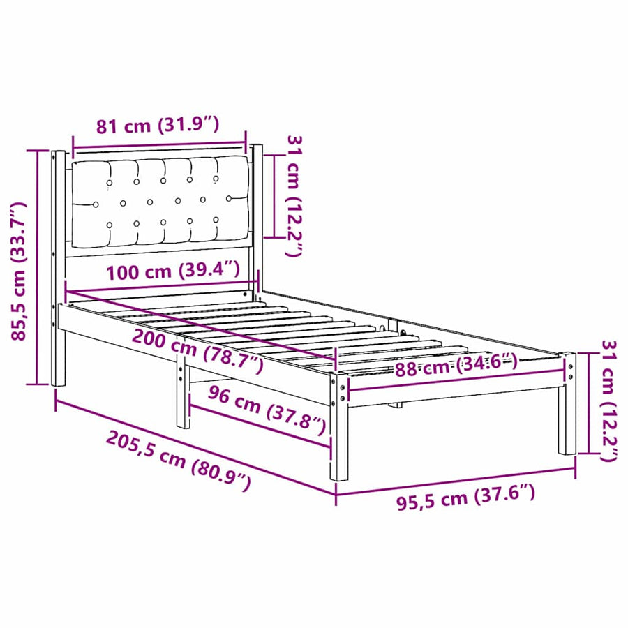 Bedframe met hoofdeinde Donkergrijs 100 x 200 cm Stof
