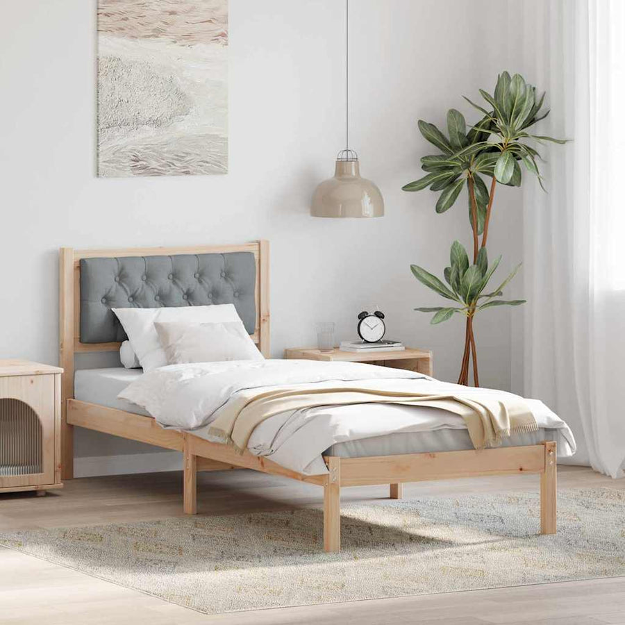 Bedframe met hoofdeinde Lichtgrijs 90 x 200 cm Stof