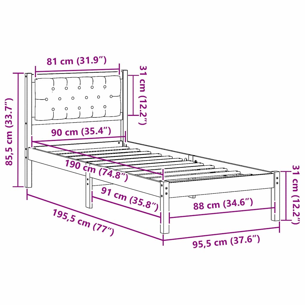Bedframe met hoofdeinde Donkergrijs 90 x 190 cm Stof