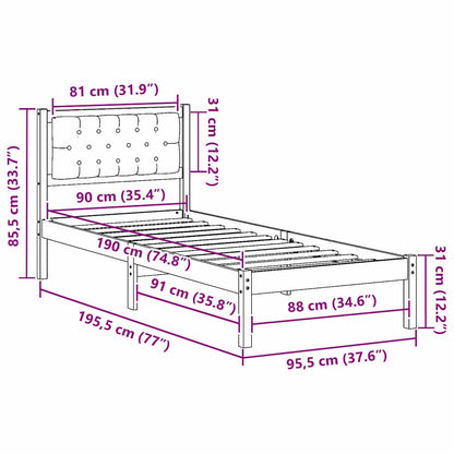 Bedframe met hoofdeinde Donkergrijs 90 x 190 cm Stof