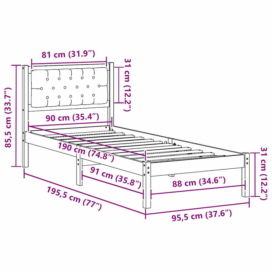 Bedframe met hoofdeinde Lichtgrijs 90 x 190 cm Stof