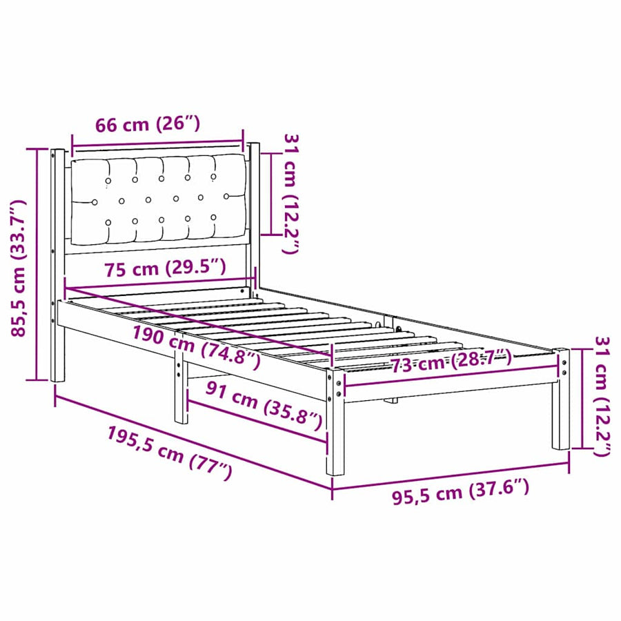 Bedframe met hoofdeinde Donkergrijs 75 x 190 cm Stof