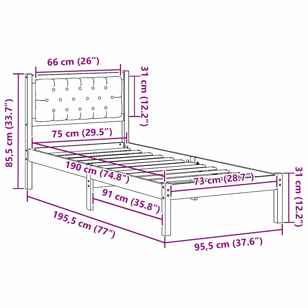 Bedframe met hoofdeinde Taupe 75 x 190 cm Stof