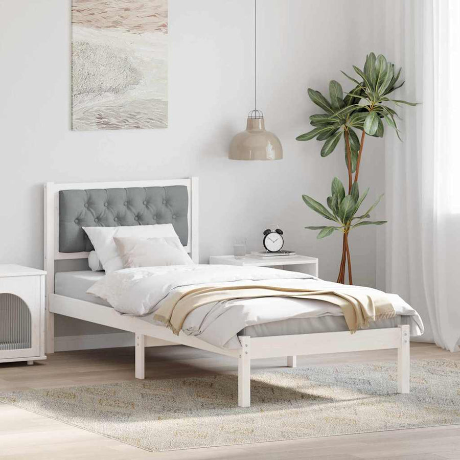 Bedframe met hoofdeinde Lichtgrijs 75 x 190 cm Stof