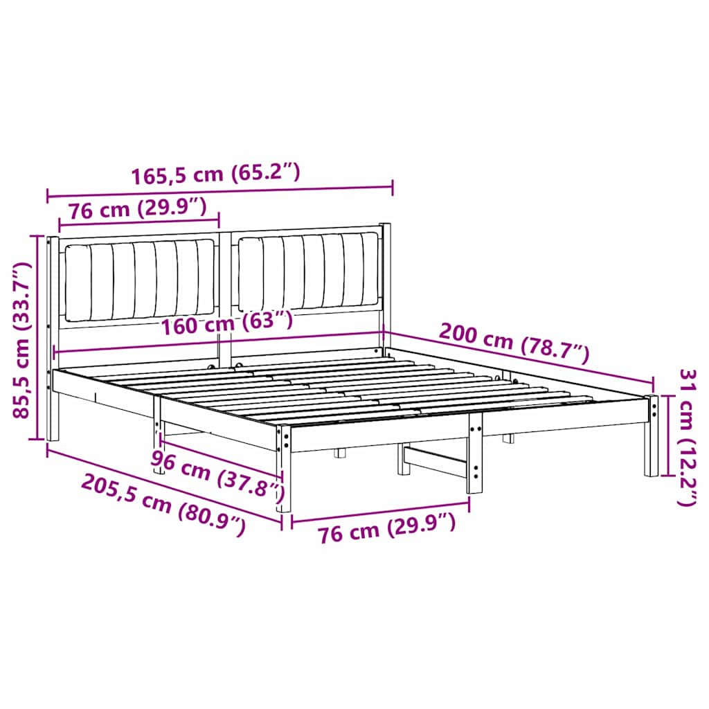 Bedframe met Gevoerd Hoofdgedeelte Zwart 160 x 200 cm Stof