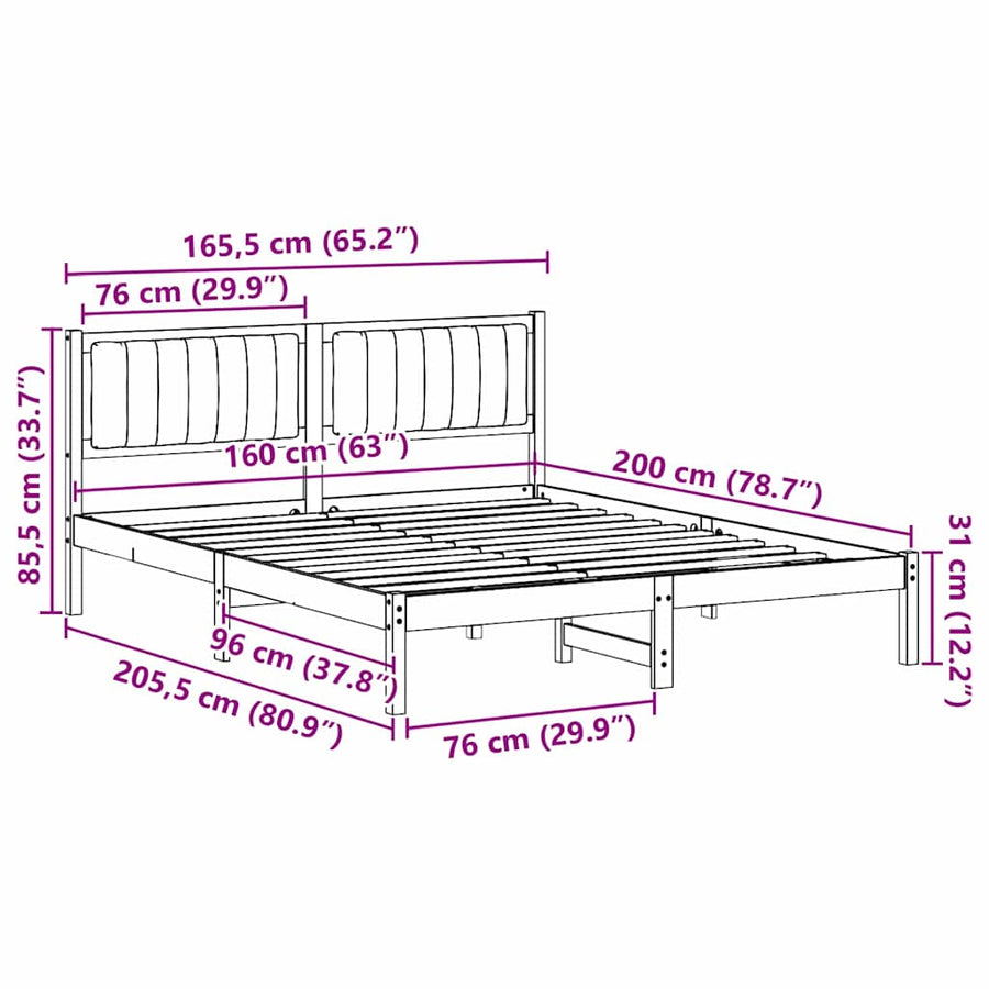 Bedframe met Gevoerd Hoofdgedeelte Zwart 160 x 200 cm Stof