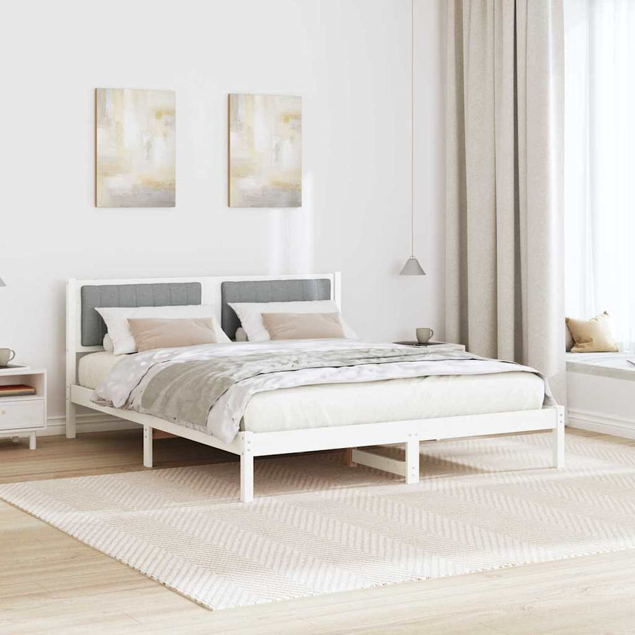 Bedframe met Gevoerd Hoofdgedeelte Lichtgrijs 160 x 200 cm Stof