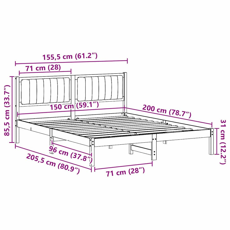 Bedframe met Gevoerd Hoofdgedeelte Taupe 150 x 200 cm Stof