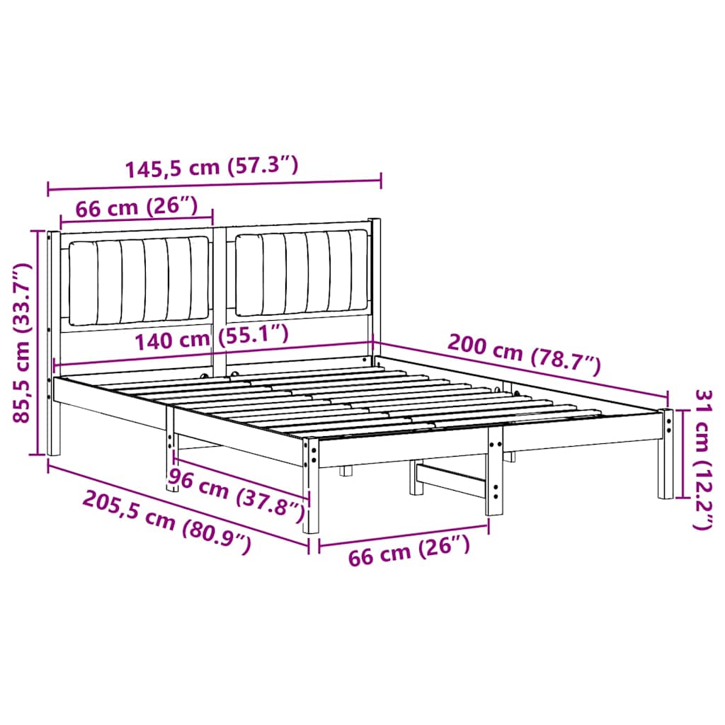 Bedframe met Gevoerd Hoofdgedeelte Lichtgrijs 140 x 200 cm Stof