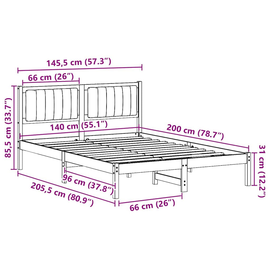Bedframe met Gevoerd Hoofdgedeelte Lichtgrijs 140 x 200 cm Stof