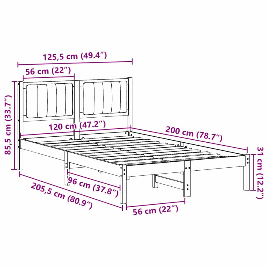 Bedframe met Gevoerd Hoofdgedeelte Taupe 120 x 200 cm Stof