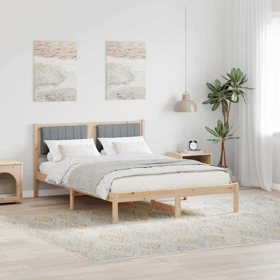 Bedframe met Gevoerd Hoofdgedeelte Lichtgrijs 135 x 190 cm Stof