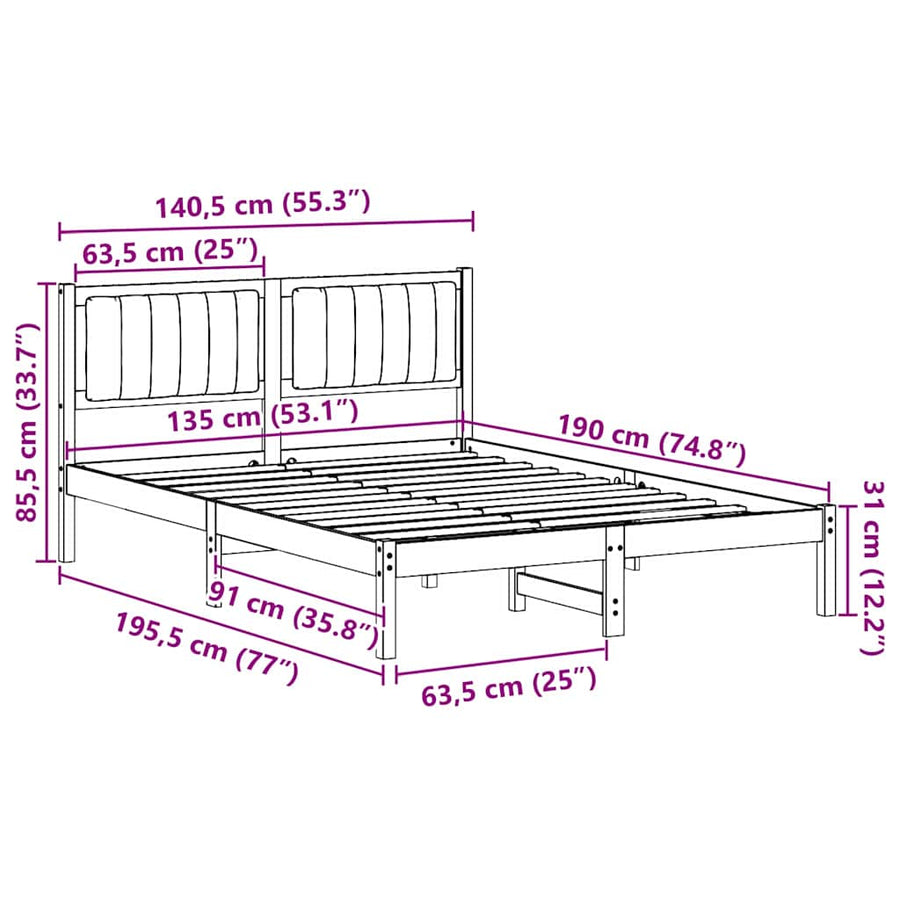 Bedframe met Gevoerd Hoofdgedeelte Lichtgrijs 135 x 190 cm Stof