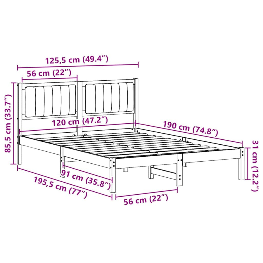 Bedframe met Gevoerd Hoofdgedeelte Zwart 120 x 190 cm Stof