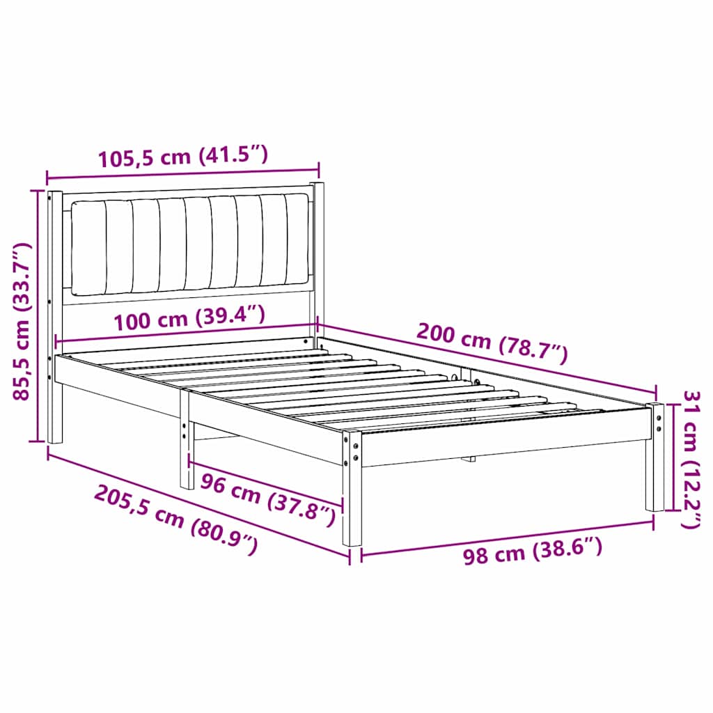 Bedframe met Gevoerd Hoofdgedeelte Taupe 100 x 200 cm Stof