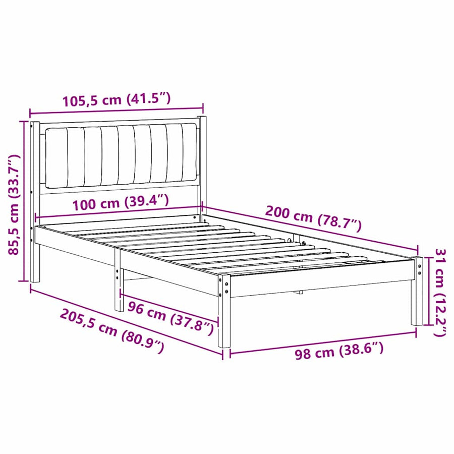 Bedframe met Gevoerd Hoofdgedeelte Lichtgrijs 100 x 200 cm Stof