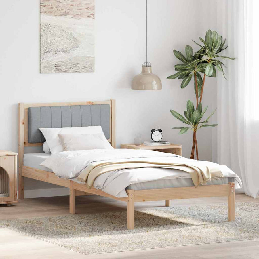 Bedframe met Gevoerd Hoofdgedeelte Lichtgrijs 90 x 200 cm Stof