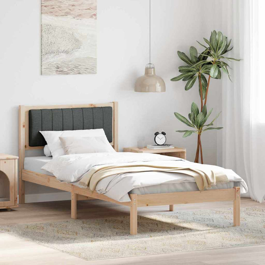 Bedframe met Gevoerd Hoofdgedeelte Donkergrijs 90 x 200 cm Stof