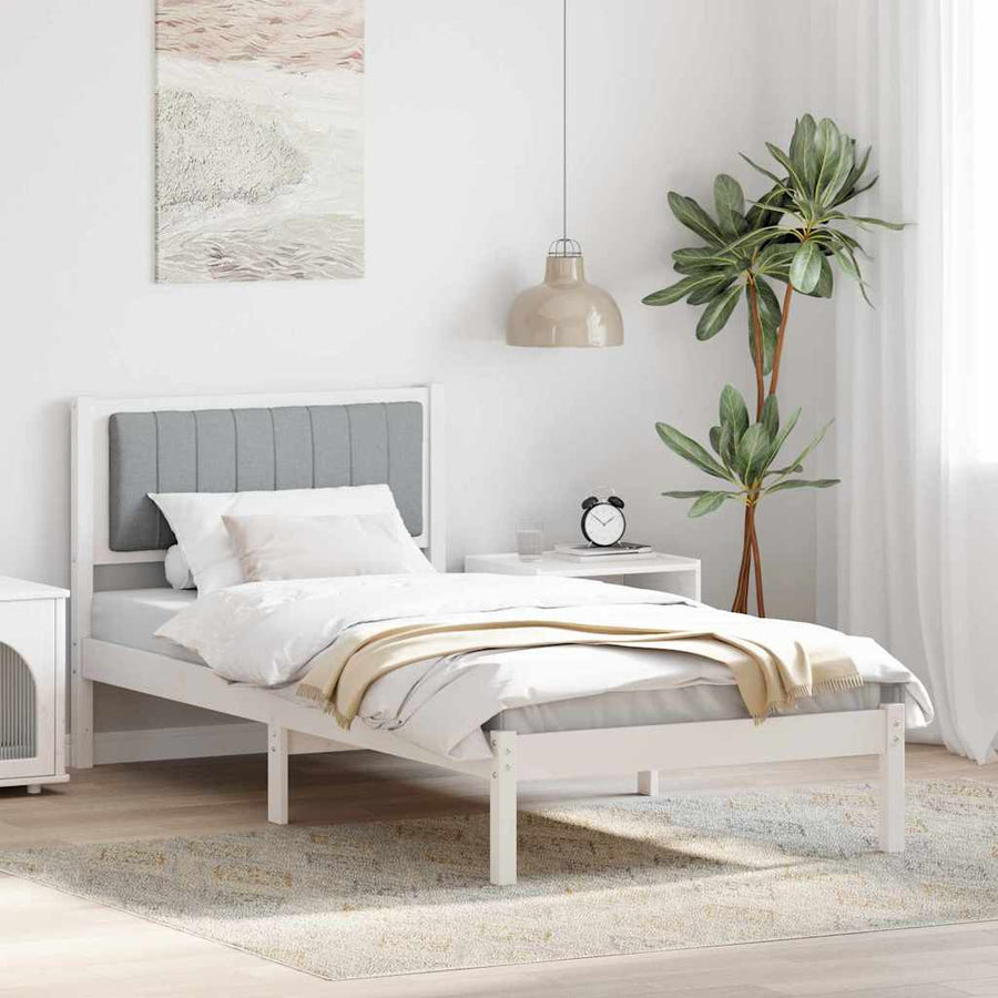Bedframe met Gevoerd Hoofdgedeelte Lichtgrijs 90 x 200 cm Stof